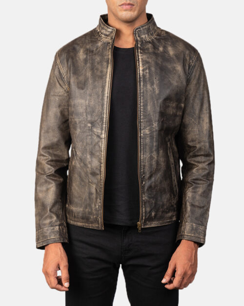 Zyric Distressed Brown Leather Biker Jacket
